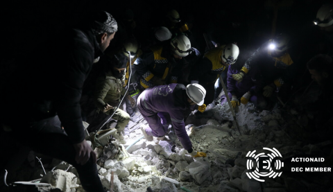 ActionAid's partner in Syria, Violet rescuing people from under the rubble.