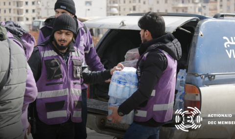 Violet's rescue and aid workers distributing supplies to those most in need.
