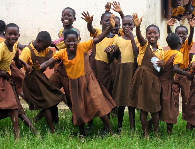 Children in front of a school