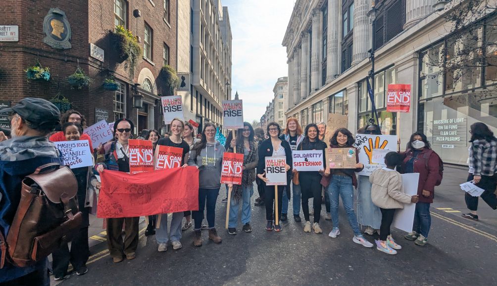 Community campaigners protesting at the Million Women Rise march.