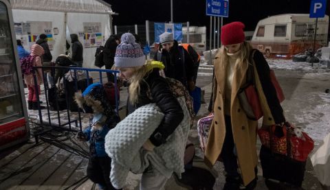 Refugees at the Isaccea entry point on Romanian border.