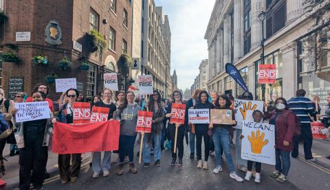 Community campaigners and staff at a women's rights march. 