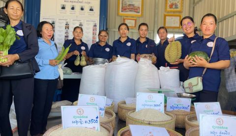 Women champions, farmers and partner member staff at the Resilience Market in Kampot, Cambodia. ActionAid Cambodia