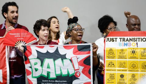Climate activists at COP30, distinguishable by their red jackets and colourful 'just transition' bingo cards, called for climate talks to deliver on an outcome that puts people first.