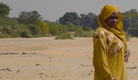 Woman standing on arid land