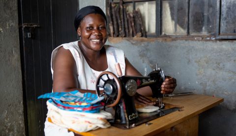 Harriet, from Uganda, trains girls in how to make their own reusable sanitary pads.