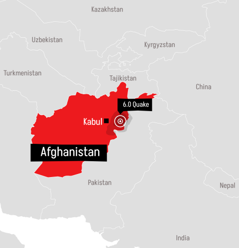 Map depicting the epicentre of the 6.0 magnitude earthquake in Afghanistan