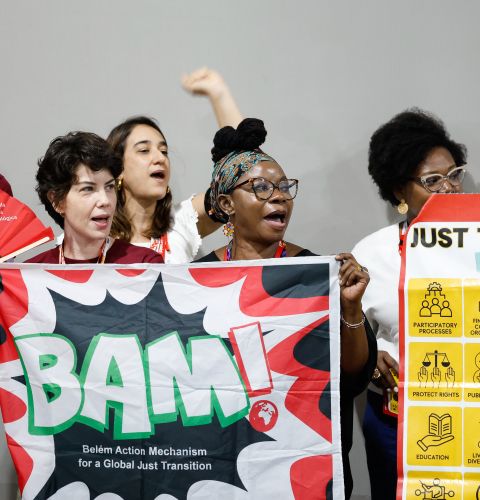 Climate activists at COP30, distinguishable by their red jackets and colourful 'just transition' bingo cards, called for climate talks to deliver on an outcome that puts people first.
