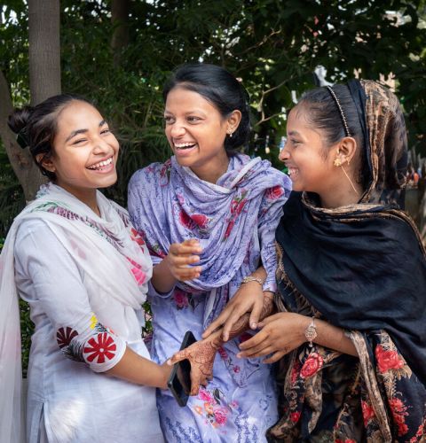 Girls from the Bangladesh research team spending time together.