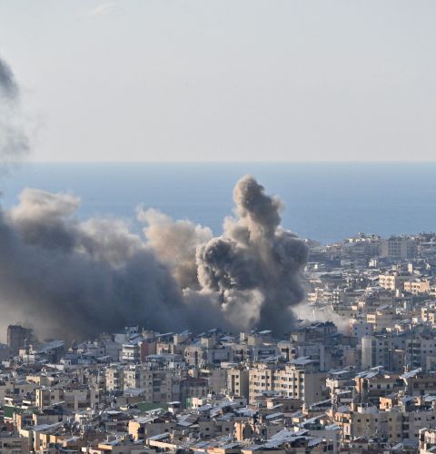 Smoke rises over buildings following intense Israeli airstrikes targeting the Burj al-Barajneh area in southern Beirut, Lebanon, on March 02, 2026.