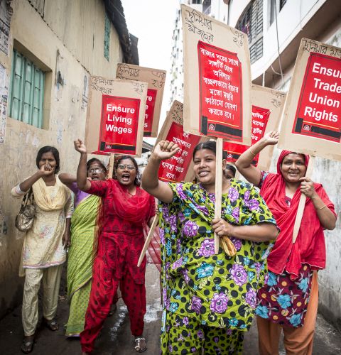 Garment workers supported by ActionAid campaigning for respect of labour laws in Bangladesh.