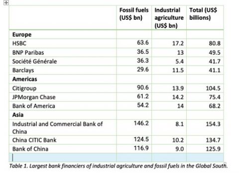 Chart showing banks and fossil fuels investments
