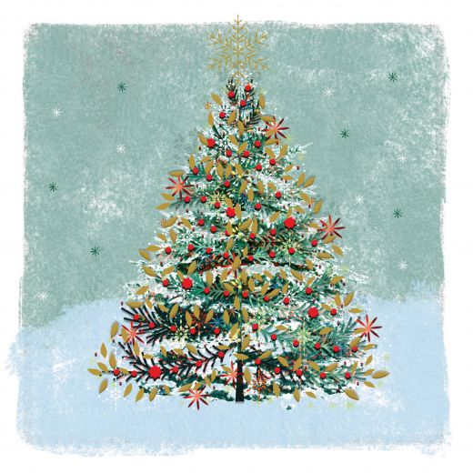 Sparkly evergreen tree charity christmas card
