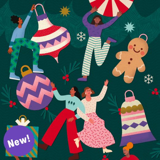 Baubles and Women festive card illustrated by Meroo Seth