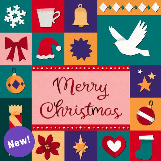 Patchwork festive card illustrated by Meroo Seth