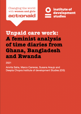 ActionAid report front cover: Unpaid care work - feminist analysis of time diaries
