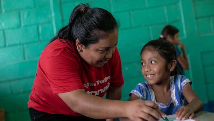 Students in Guatemala preparing messages for their sponsors