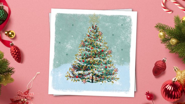 Sparkly evergreen tree charity christmas cards