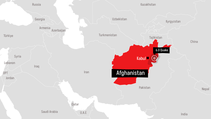 Map depicting the epicentre of the 6.0 magnitude earthquake in Afghanistan