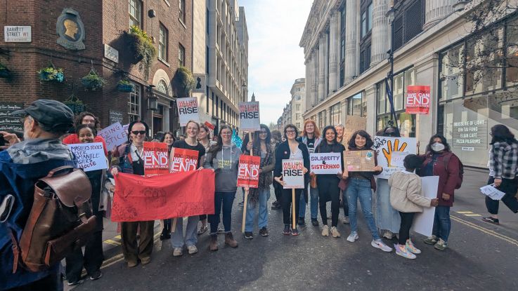 Community campaigners protesting at the Million Women Rise march