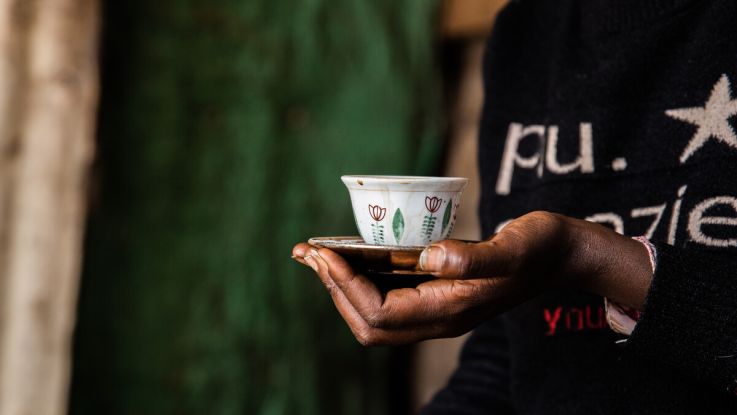 Close up of a teacup and saucer
