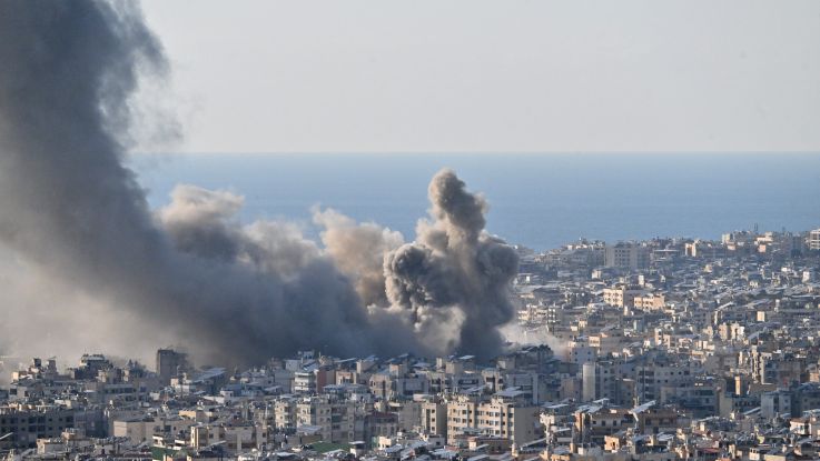 Smoke rises over buildings following intense Israeli airstrikes targeting the Burj al-Barajneh area in southern Beirut, Lebanon, on March 02, 2026.