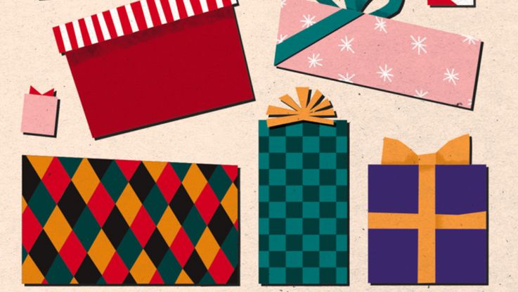Illustration of gifts, Presents festive card illustrated by Meroo Seth