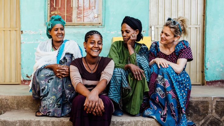 Asegedech, sitting on the right, is the youngest member of the Women’s Watch Group in Girar Jaso.