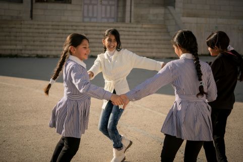  Girls playing at an ActionAid partner centre in Hebron, West Bank.